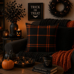 Kool Zwarte Oranje Schotse Tartan Moderne Herfst Kussen