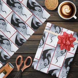 Kool Zwarte Tribale Draak Rood Blauwe Bloemen Cadeaupapier