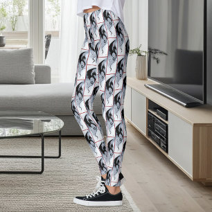Kool Zwarte Tribale Draak Rood Blauwe Bloemen Leggings