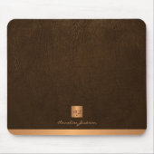 Koolachtig elegant bruin ledergoud, monogegrammeer muismat (Voorkant)