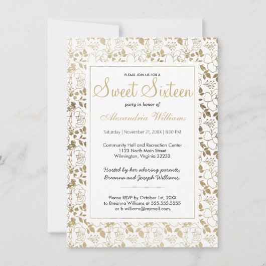 Koolachtig wit elegant goudkleurig lijst Sweet 16 Kaart (Voorkant)