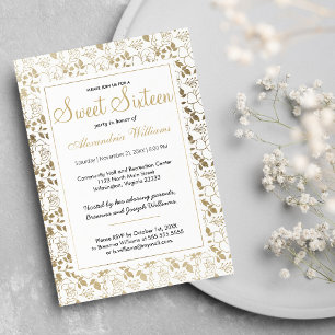 Koolachtig wit elegant goudkleurig lijst Sweet 16 Kaart