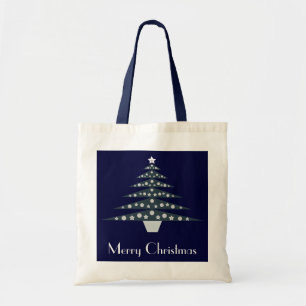 Koolblauw en witte kerstboom cadeautas tote bag