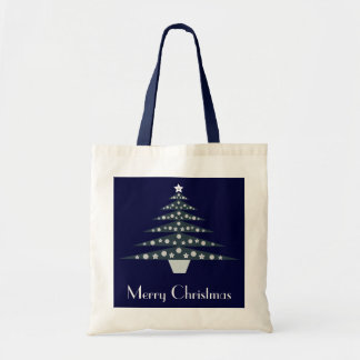 Koolblauw en witte kerstboom cadeautas tote bag