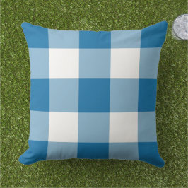 Koolblauw met witte grote ginghamruit buitenkussen
