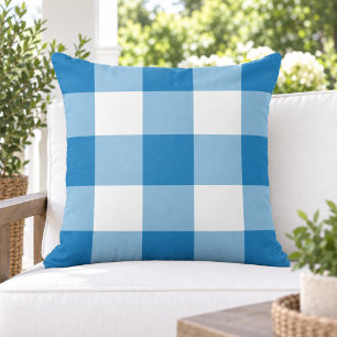 Koolblauw met witte grote ginghamruit buitenkussen