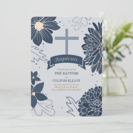 Koolblauwe botanicals met kruisdoop kaart