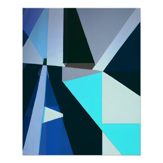 Koolblauwe Geometrische Abstractie Perfect Poster (Voorkant)