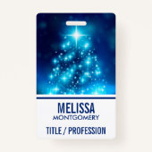 Koolblauwe kerstboom met mousserende lichten badge (Achterkant)