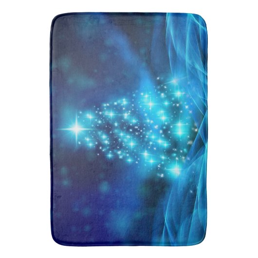 Koolblauwe kerstboom met mousserende lichten badmat (Voorkant Verticaal)