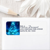 Koolblauwe kerstboom met mousserende lichten etiket (Insitu)