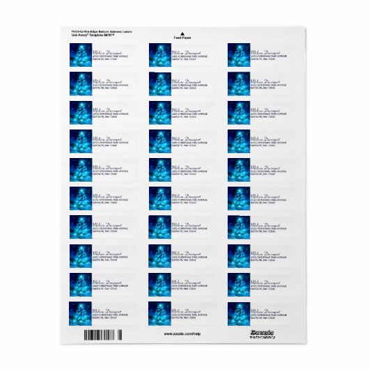 Koolblauwe kerstboom met mousserende lichten etiket (Full Sheet)