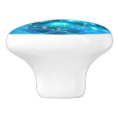 Koolblauwe kerstboom met mousserende lichten keramische knop (Zijkant)