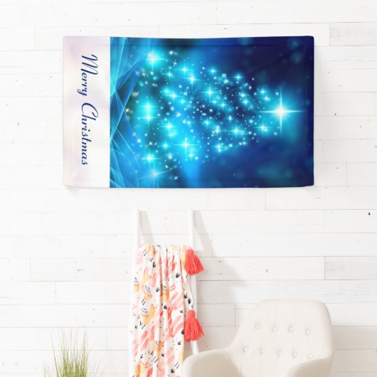 Koolblauwe kerstboom met mousserende lichten spandoek (Insitu)