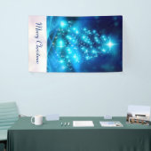 Koolblauwe kerstboom met mousserende lichten spandoek (Beurs)