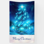 Koolblauwe kerstboom met mousserende lichten spandoek (Verticaal)