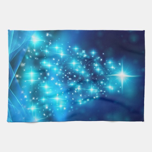 Koolblauwe kerstboom met mousserende lichten theedoek (Horizontaal)