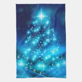 Koolblauwe kerstboom met mousserende lichten theedoek