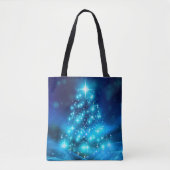 Koolblauwe kerstboom met mousserende lichten tote bag (Voorkant)
