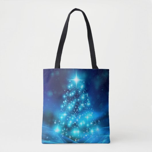 Koolblauwe kerstboom met mousserende lichten tote bag (Voorkant)