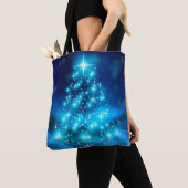 Koolblauwe kerstboom met mousserende lichten tote bag (Dichtbij)