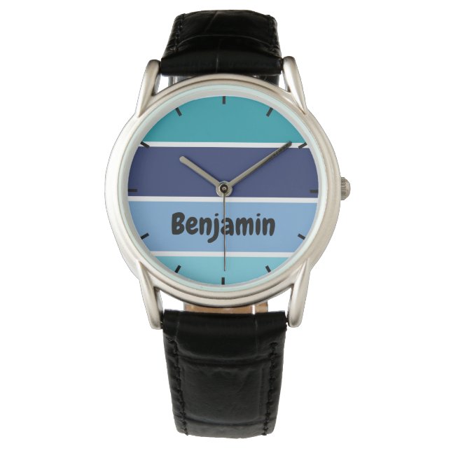 Koolblauwe strepen horloge (Voorkant)