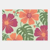 Koolbloemige Tropische Hibiscus & Monstera Blad Inpakpapier Vel (Voorkant)