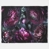 Koolbloemige Zwarte Betoverde Bloementuin Fleece Deken (Voorkant (Horizontaal))