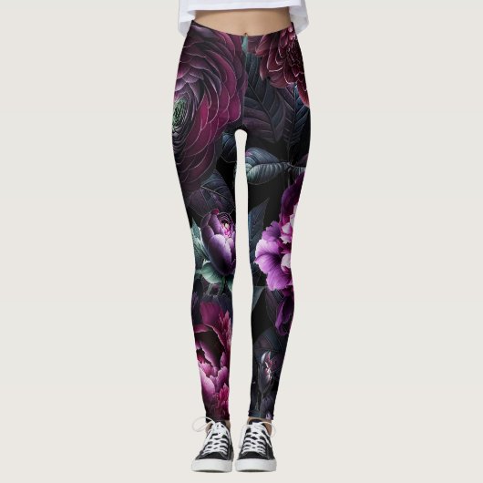 Koolbloemige Zwarte Betoverde Bloementuin Leggings (Voorkant)