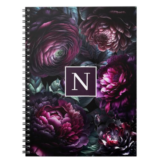 Koolbloemige Zwarte Betoverde Bloementuin Notitieboek (Voorkant)
