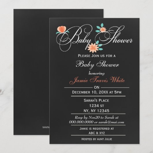 Koolbord Floral Genderneutraal Baby shower Kaart (Voorkant / Achterkant)