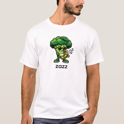 Koole Broccoli Saxofoon Spelend | Grappige Jazz Gr T-shirt (Voorkant)