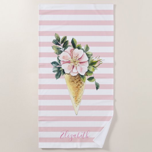 Koole IJscrème Bloemen Gestreept Strandlaken (Voorkant)