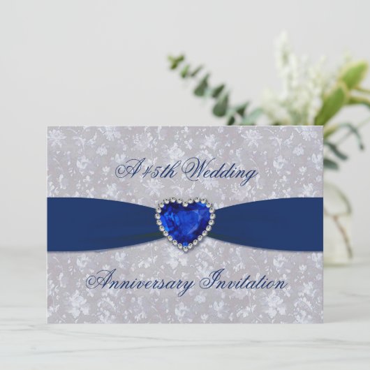 Koolen Damast 45e trouwdag uitnodiging 5x7 (Staand voorkant)