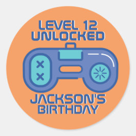 Koolgameniveau ontgrendeld gaming Boy Birthday Ronde Sticker