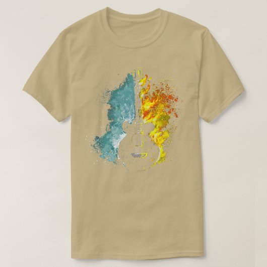 Koolgitaar T-shirt met blauw en gele gitaar (Design voorkant)