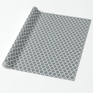 Koolgrijs Witte Marokkaanse Vierbladpatroon #5 Cadeaupapier