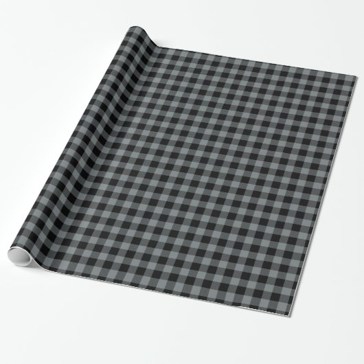Koolgrijs Zwarte Buffalo Plaid Tartan Cadeaupapier (Uitgerold)