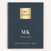 Koolgrijze monogram initiële zaken notitieboek (Voorkant)