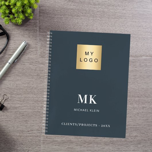 Koolgrijze monogram initiële zaken notitieboek