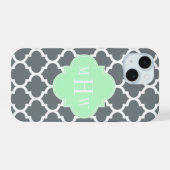 Koolgrijze Witte Marokkaanse #5 Mint Naam Monogram iPhone 15 Case (Achterkant horizontaal)