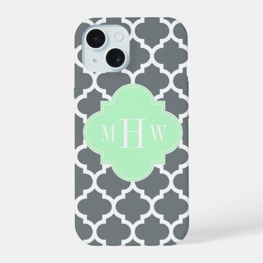 Koolgrijze Witte Marokkaanse #5 Mint Naam Monogram iPhone 15 Case (Achterkant)