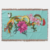 Koolgroene Chinese Draak Lotus Turquoise Tattoo Deken (Voorkant)