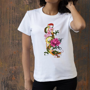 Koolgroene Chinese Draak Lotus Turquoise Tattoo T-shirt