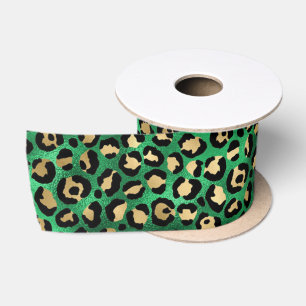Koolgroene Luipaardprint   Glam Dierenpatroon Satijnen Lint