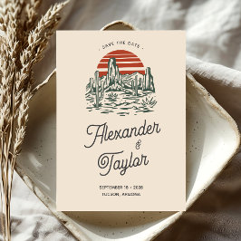 Koolgroene Retro Saguaro Cactus Woestijn Bruiloft Save The Date