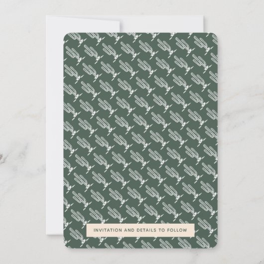 Koolgroene Retro Saguaro Cactus Woestijn Bruiloft Save The Date (Achterkant)