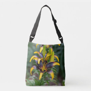 Koolhydride Zwarte en Gele Lelie Tuin Crossbody Tas