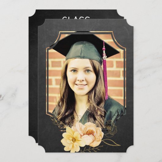 Koolkarton Floral Afstuderen klasse 20XX Photo Inv Kaart (Voorkant / Achterkant)