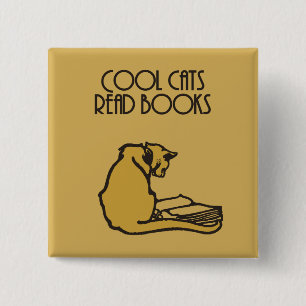 Koolkatten lezen boeken retro-stijl vierkante button 5,1 cm